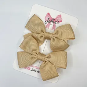 2.5inch Classic Bow with Clip (pair) - Tan