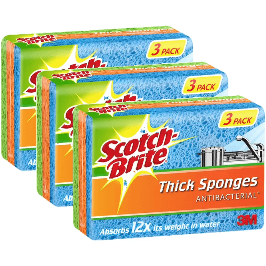 3 Pack Scotch-Brite Antibacterial Thick Sponges Pack 3