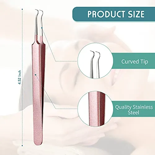 3 Pieces Blackhead Tweezers Acne Blemish Stainless Steel Blemish Extractor Tool for Remove Blackhead Acne Whitehead Pimple Bend Curved Tweezer Skin Blackhead Remover Tools (Champagne Purple)