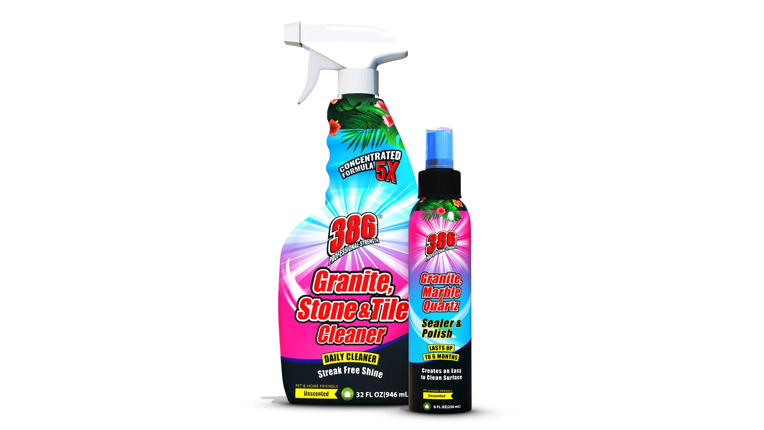 386 Professional Granite Sealer and Polish – Multipurpose Granite, Quartz, Travertine, Marble Sealer and Polish for Kitchen Countertops and Bathrooms – Includes 300 GSM Microfiber Applicator Cloth