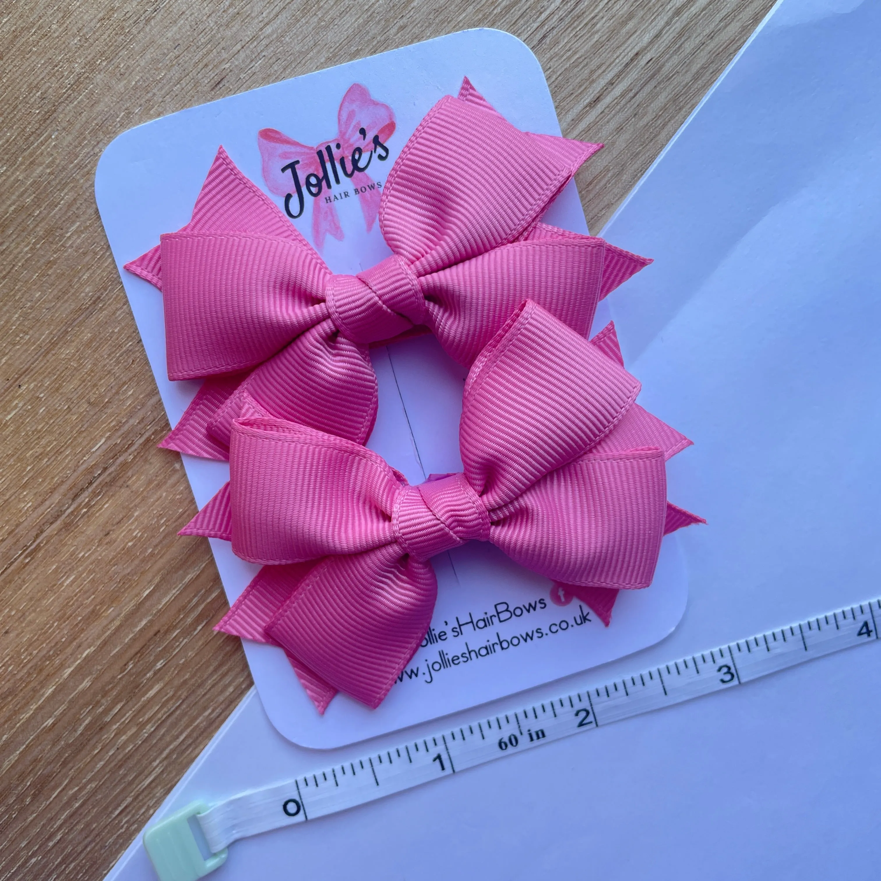 3inch Layered Bow with Clip (pair) - Fantasy Rose