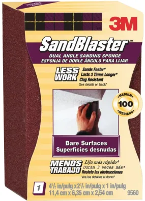 3M SandBlaster 9560 Sanding Sponge, 4-1/2 in L, 2-1/2 in W, 100 Grit, Medium, Aluminum Oxide Abrasive :EA: QUANTITY: 1