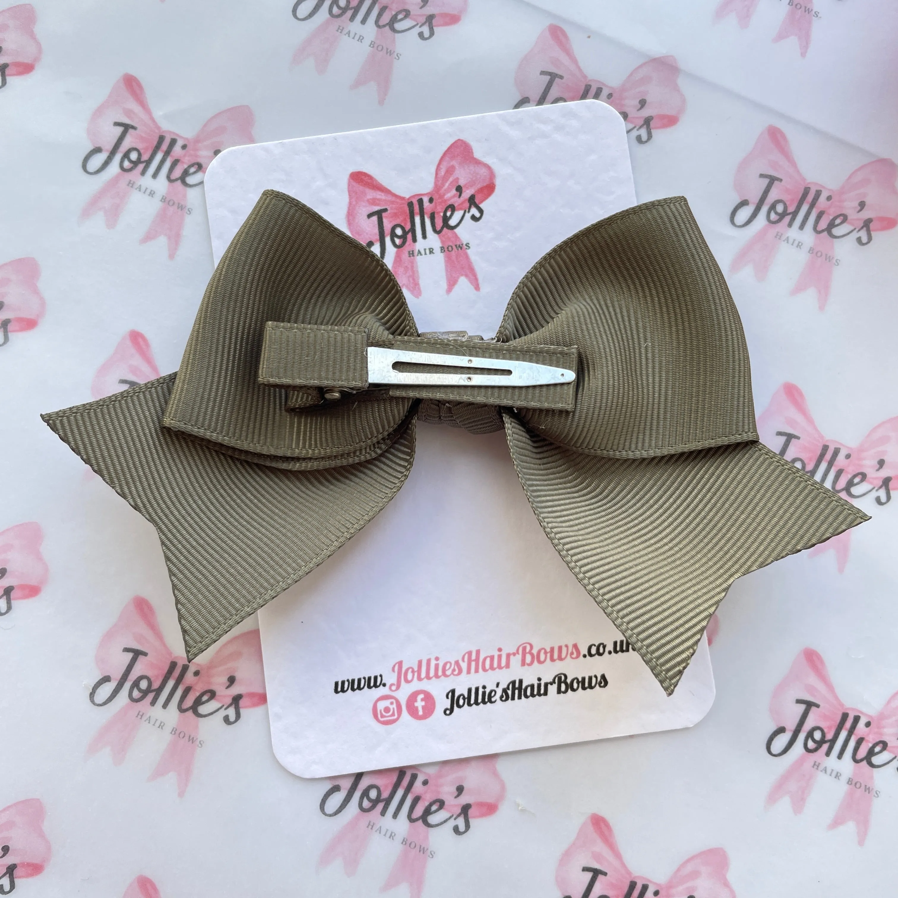 4inch Ribbon Bow with Clip - Deep Sage