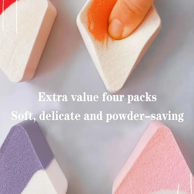 4pcs Makeup Sponge Mixed Color Diamond-shaped Multifunctional Soft Wet And Dry Use Beauty Tool Powder Saving Gifts | Parties And Daily Use