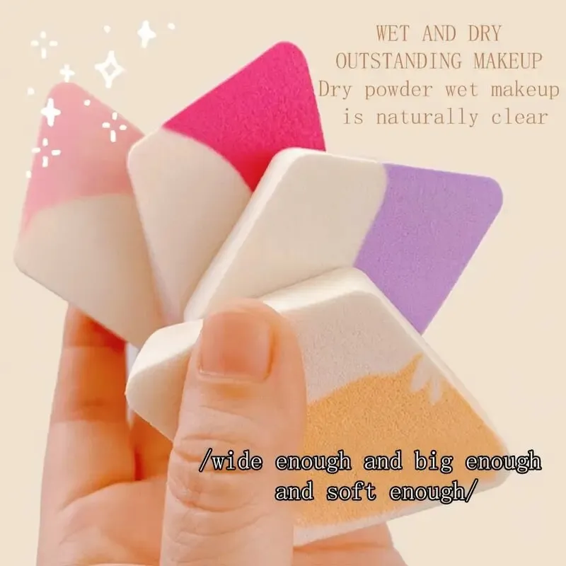 4pcs Makeup Sponge Mixed Color Diamond-shaped Multifunctional Soft Wet And Dry Use Beauty Tool Powder Saving Gifts | Parties And Daily Use