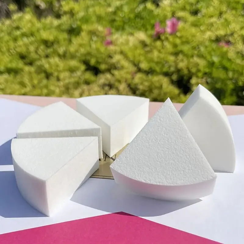 6pcs Triangle Powder Puff Curved Round Edge Leather Surface Makeup Sponges Dry And Wet Dual-use For Powder Foundation Cream