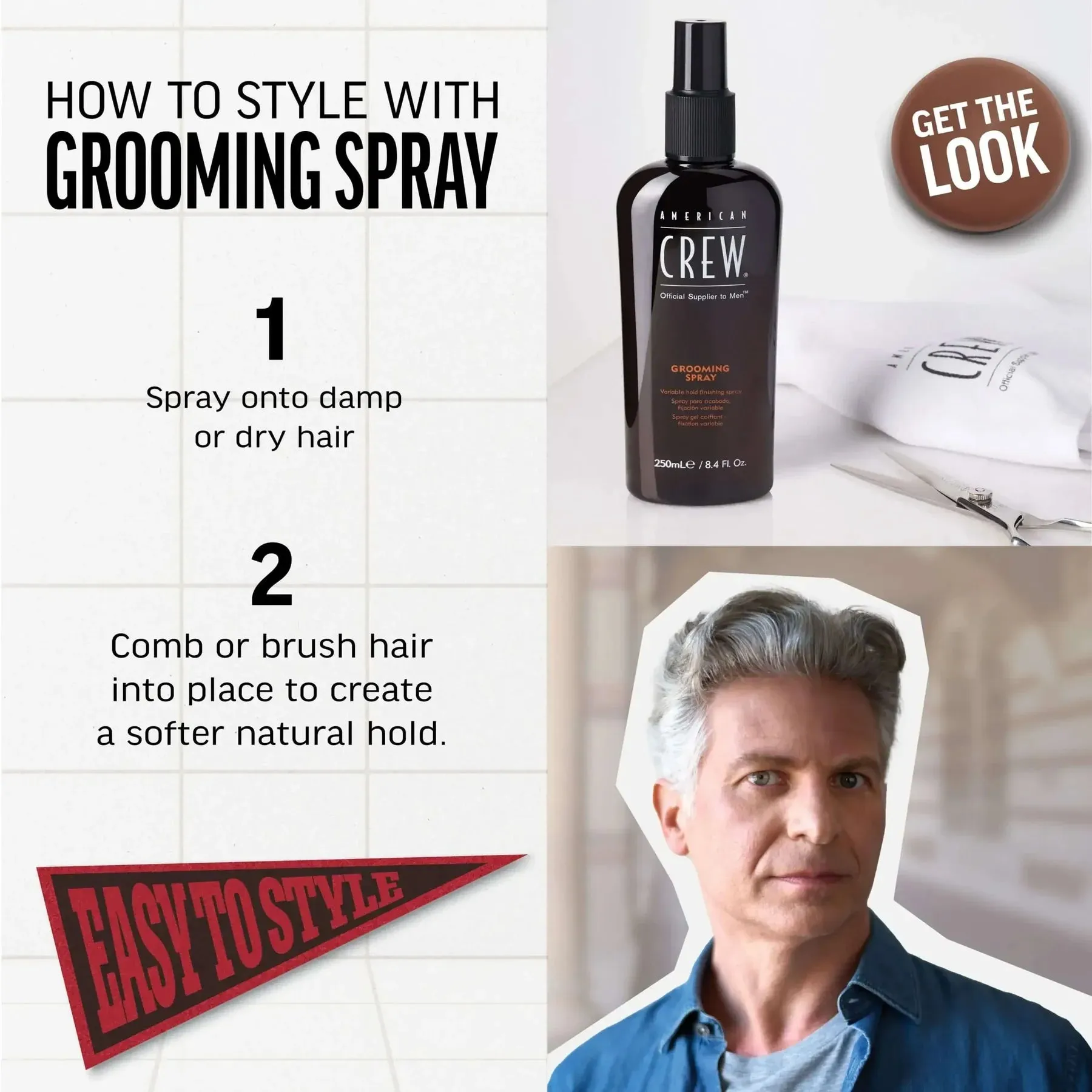American Crew Men's Styling & Smooth Finishing Grooming Spray 250ml