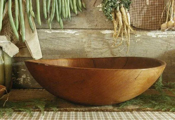 Antique Dough Bowl Primitive Spoon Notched End Fabulous with Surprise