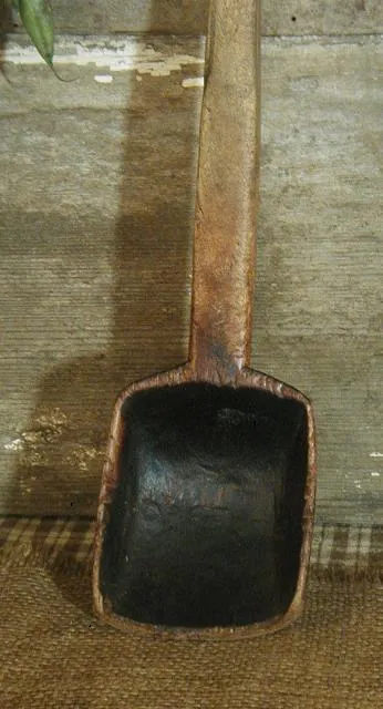 Antique Dough Bowl Primitive Spoon Notched End Fabulous with Surprise