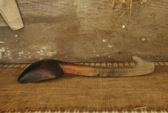 Antique Dough Bowl Primitive Spoon Notched End Fabulous with Surprise