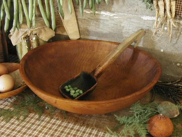 Antique Dough Bowl Primitive Spoon Notched End Fabulous with Surprise