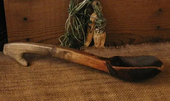Antique Dough Bowl Primitive Spoon Notched End Fabulous with Surprise