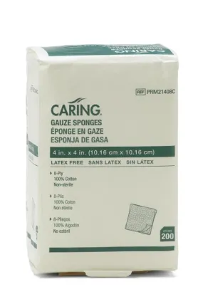 Caring Woven Non-Sterile Gauze Sponges, Case of 4000, 10 Pack (40000 Total)
