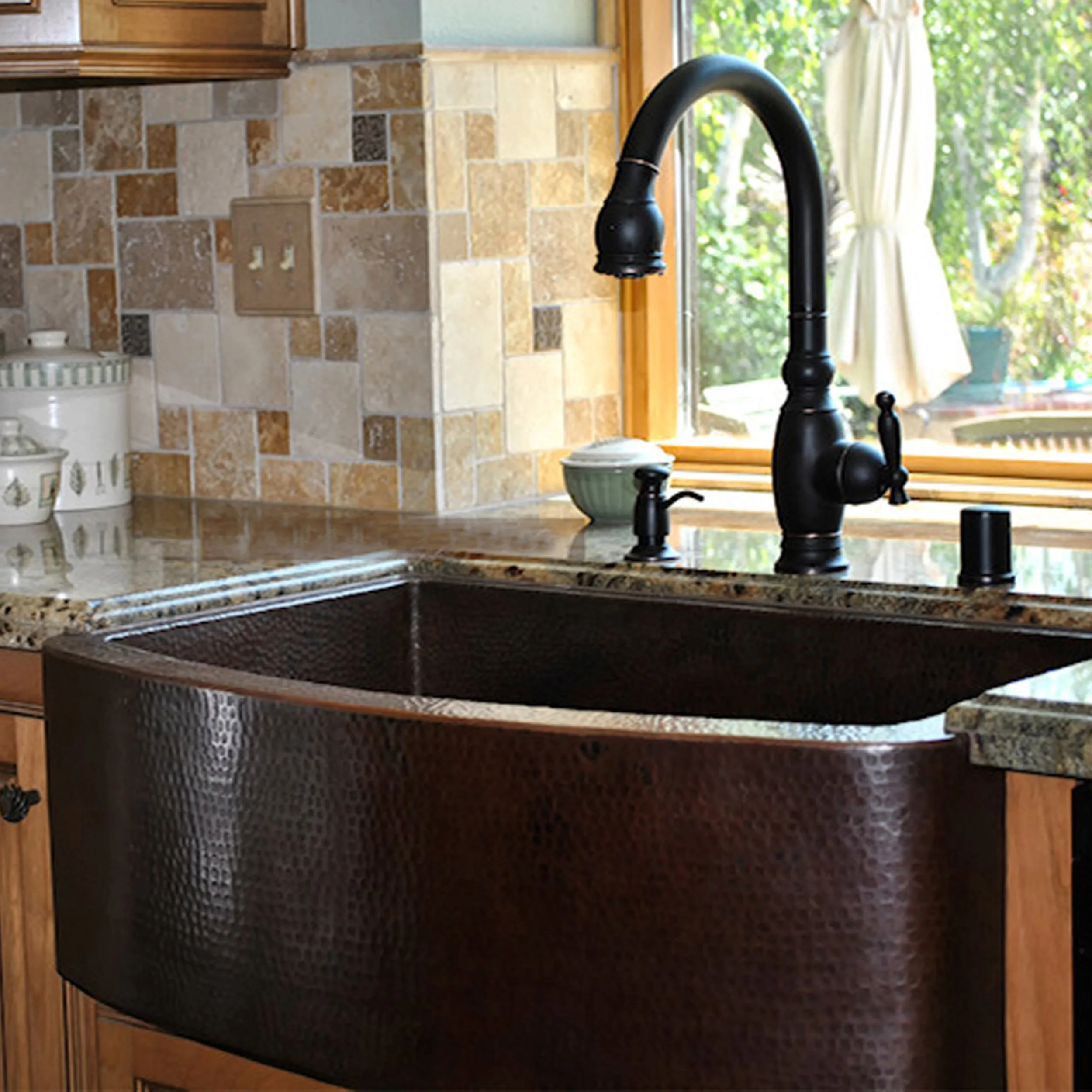 Curved Front Copper Kitchen Sink, TCK-008AN
