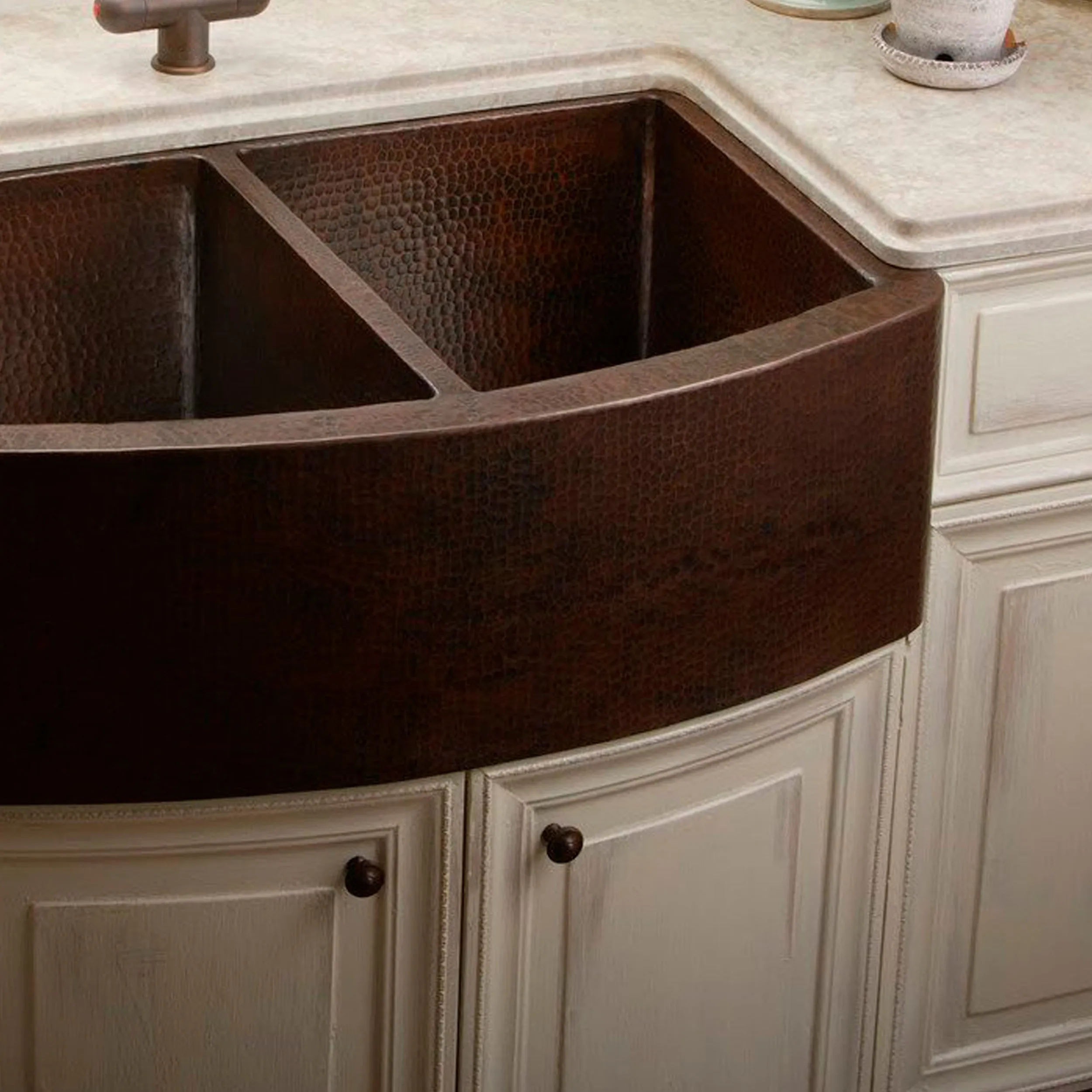 Double Bowl Copper Kitchen Sink, TCK-009AN