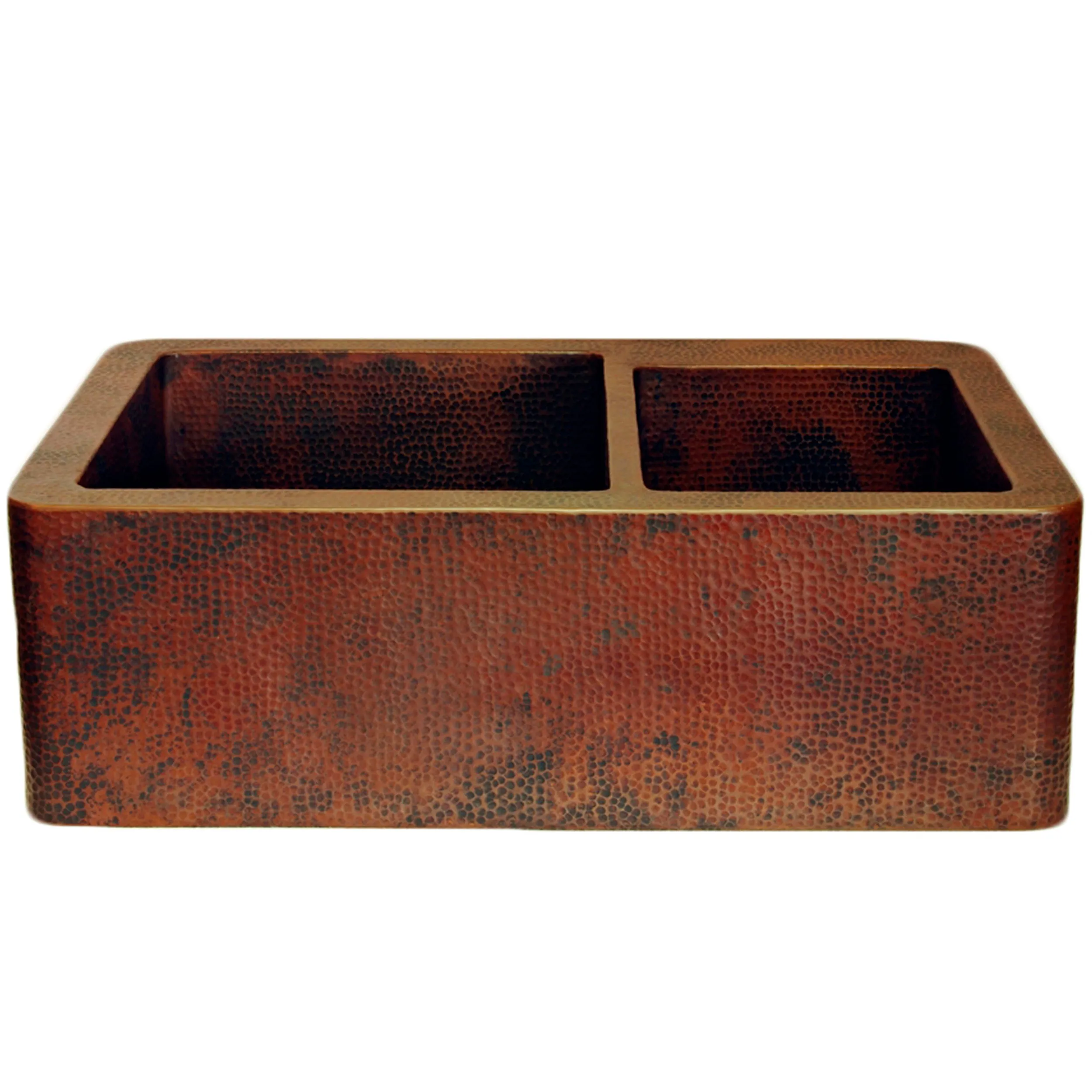 Farmhouse 60/40 Copper Kitchen Sink, TCK-005AN