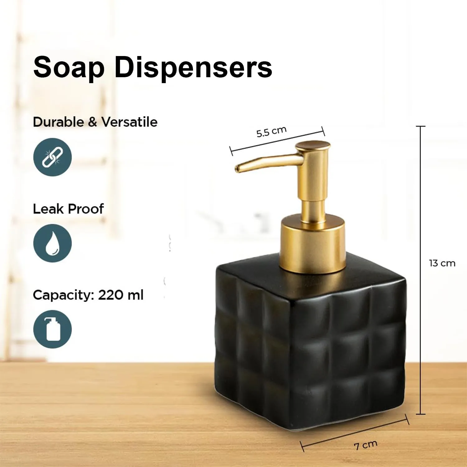 Heart Home Liquid Soap Dispenser | Handwash Soap Dispenser | Soap Dispenser for Wash Basin | Shampoo Dispenser Bottle | Bathroom Dispenser Bottle | 3 Piece | 220 ml | Black