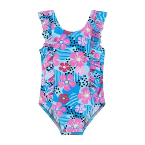 Infant Aqua Floral Print One-piece Swimsuit