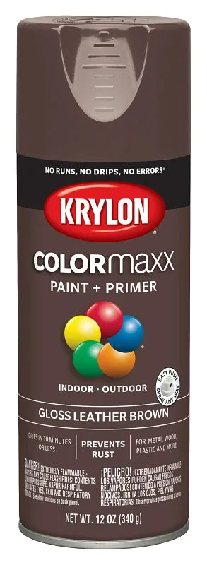 Krylon K05527007 Enamel Spray Paint, Gloss, Leather Brown, 12 oz, Can :CAN: QUANTITY: 1