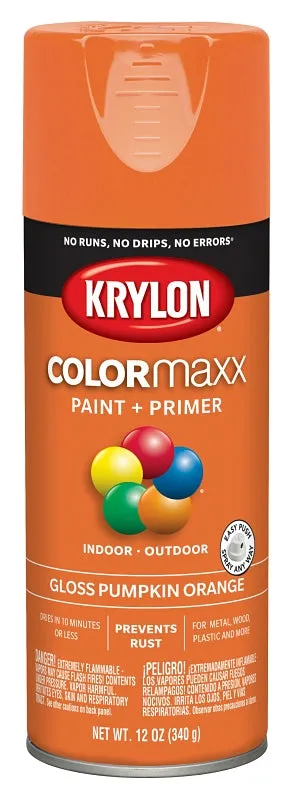 Krylon K05532007 Enamel Spray Paint, Gloss, Pumpkin Orange, 12 oz, Can :CAN: QUANTITY: 1
