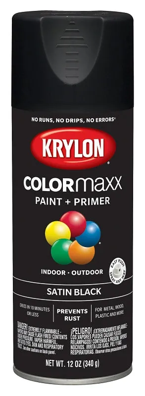 Krylon K05557007 Enamel Spray Paint, Satin, Black, 12 oz, Can :CAN: QUANTITY: 1
