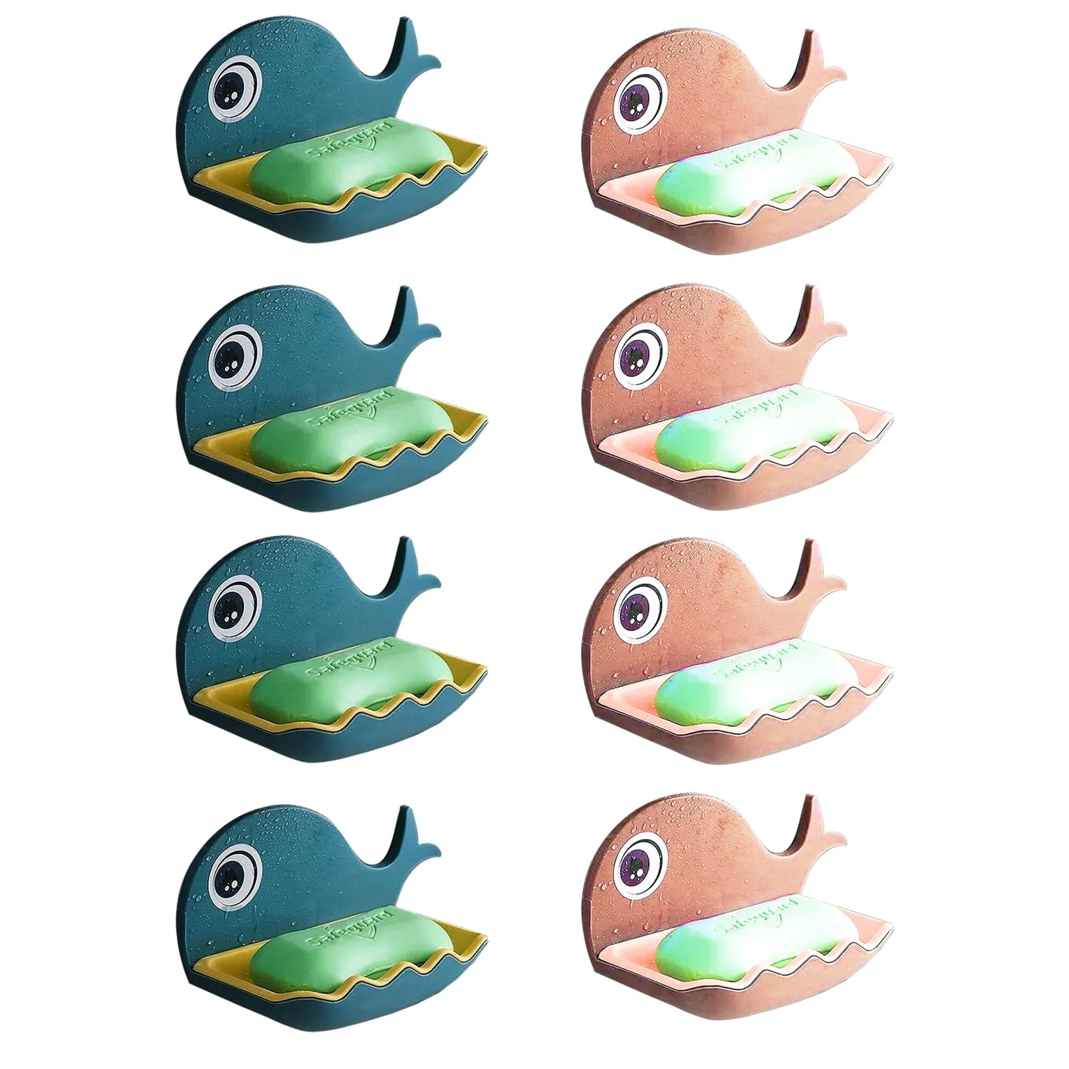 Kuber Industries Soap Stand for Bathroom Kitchen Sink Magic Stickers Wall Mounted (Set of 2 Pcs) Soap Dish Holder, Fish Design Random Color(Plastic) (Pack of 4)