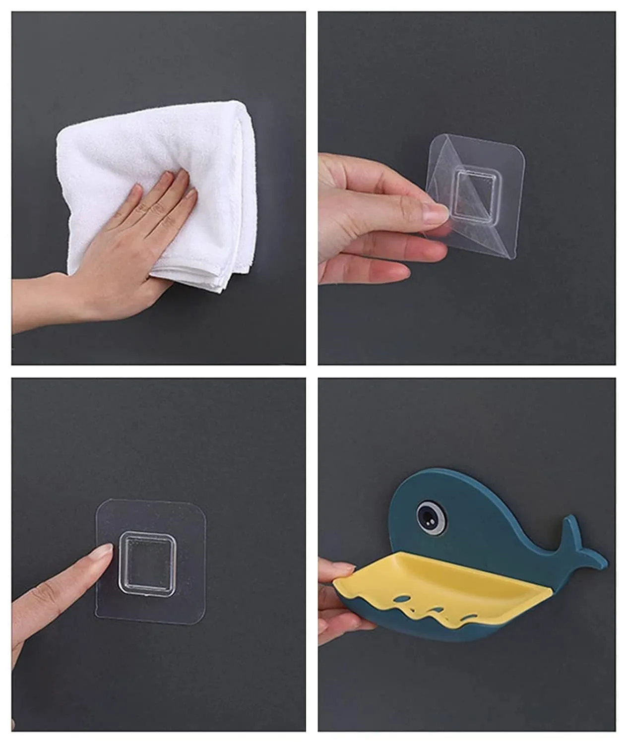 Kuber Industries Soap Stand for Bathroom Kitchen Sink Magic Stickers Wall Mounted (Set of 2 Pcs) Soap Dish Holder, Fish Design Random Color(Plastic) (Pack of 4)