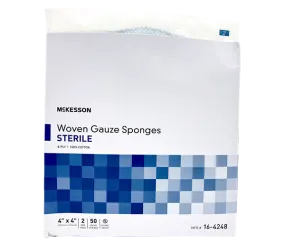 McKesson 164248 Cotton Gauze 8Ply 4 X 4 Inch Square Sterile. Box of 100