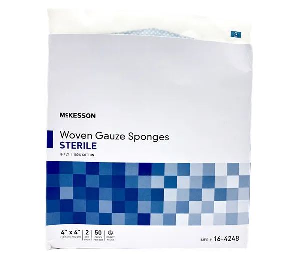 McKesson 164248 Cotton Gauze 8Ply 4 X 4 Inch Square Sterile. Box of 100