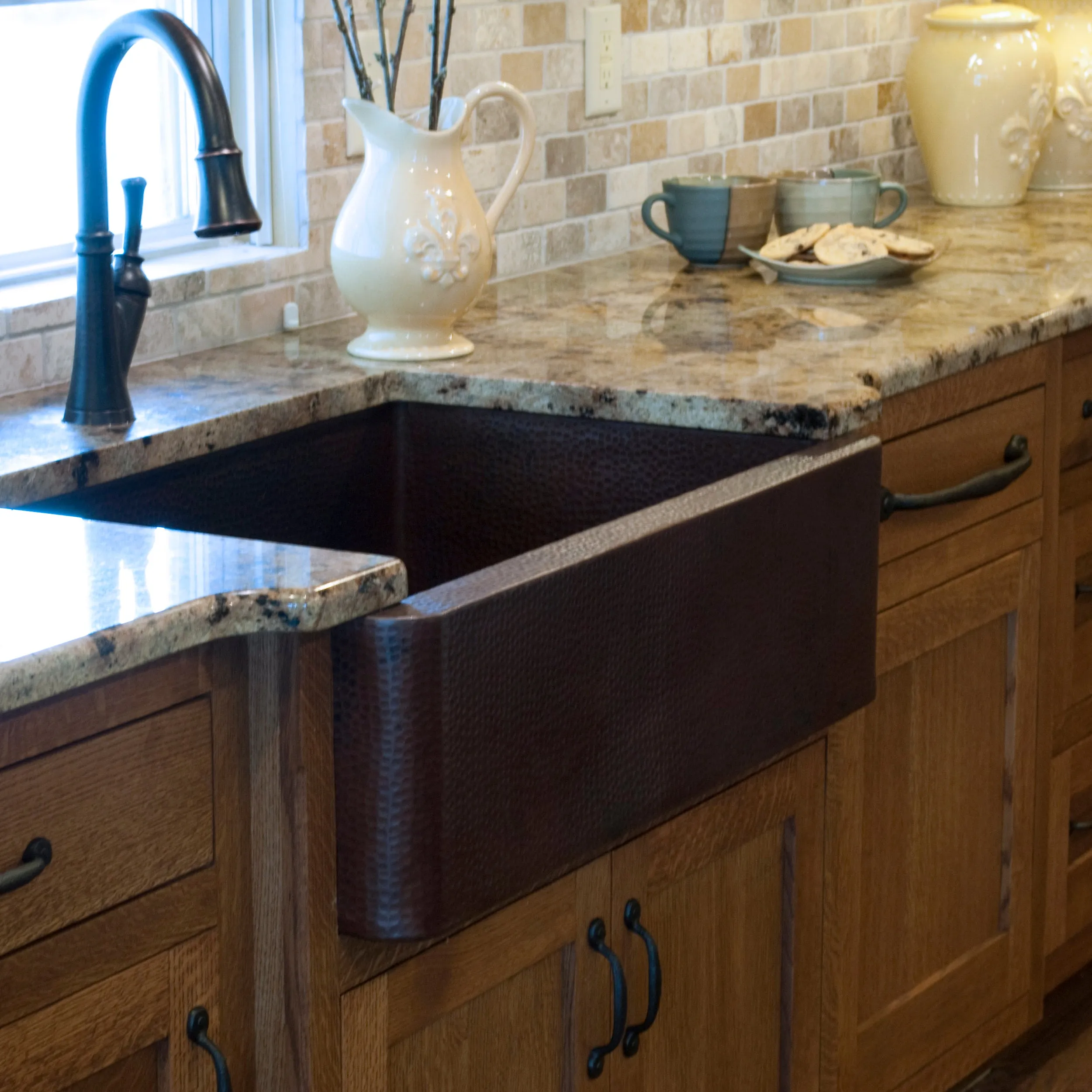 Open Farmhouse Copper Kitchen Sink, TCK-001AN