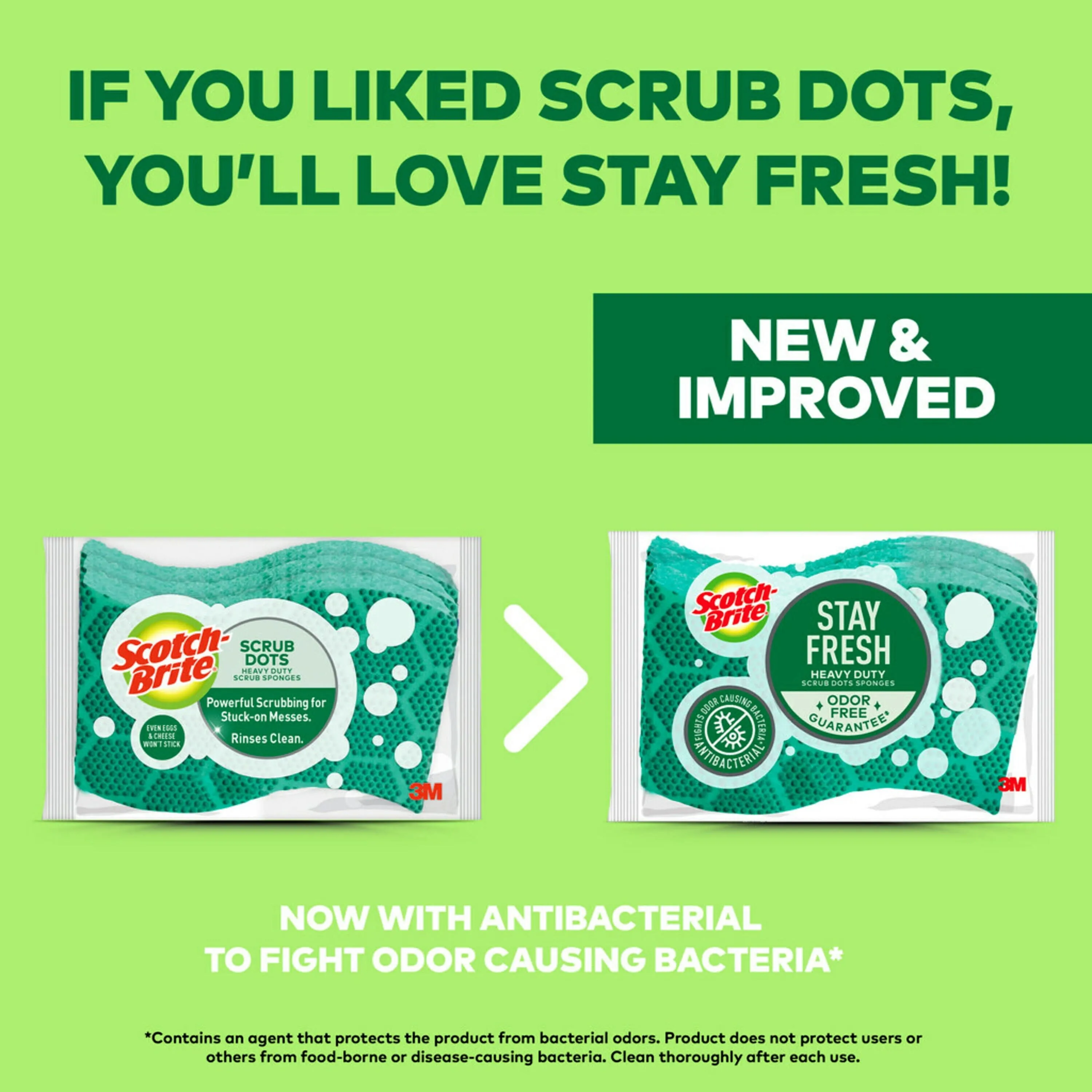 Scotch-Brite Stay Fresh Sponges, Heavy Duty, Odor Free Guarantee, Antibacterial, 3 Scrubbers