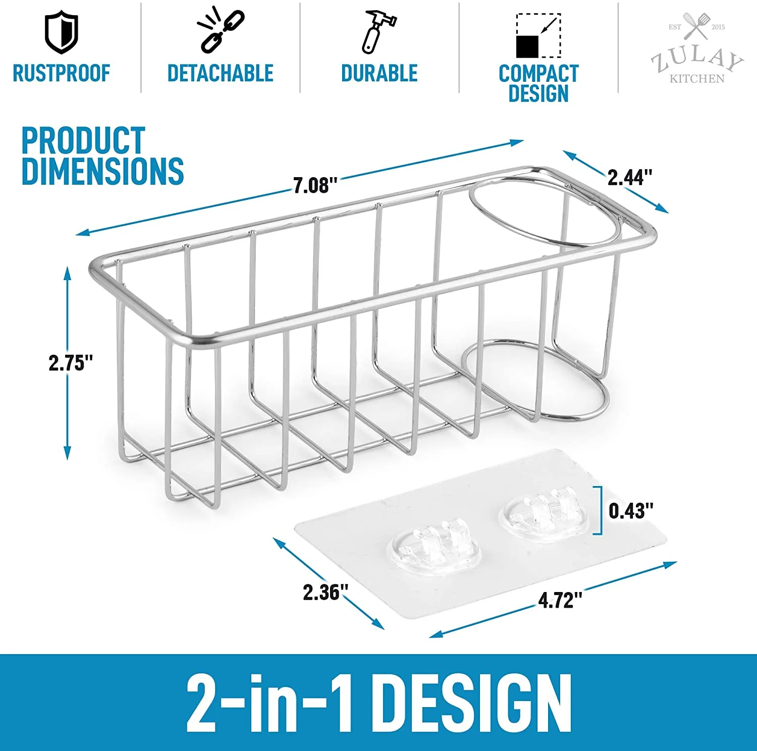 Solid 2-in-1 Stainless Steel Sponge Holder Sink Caddy