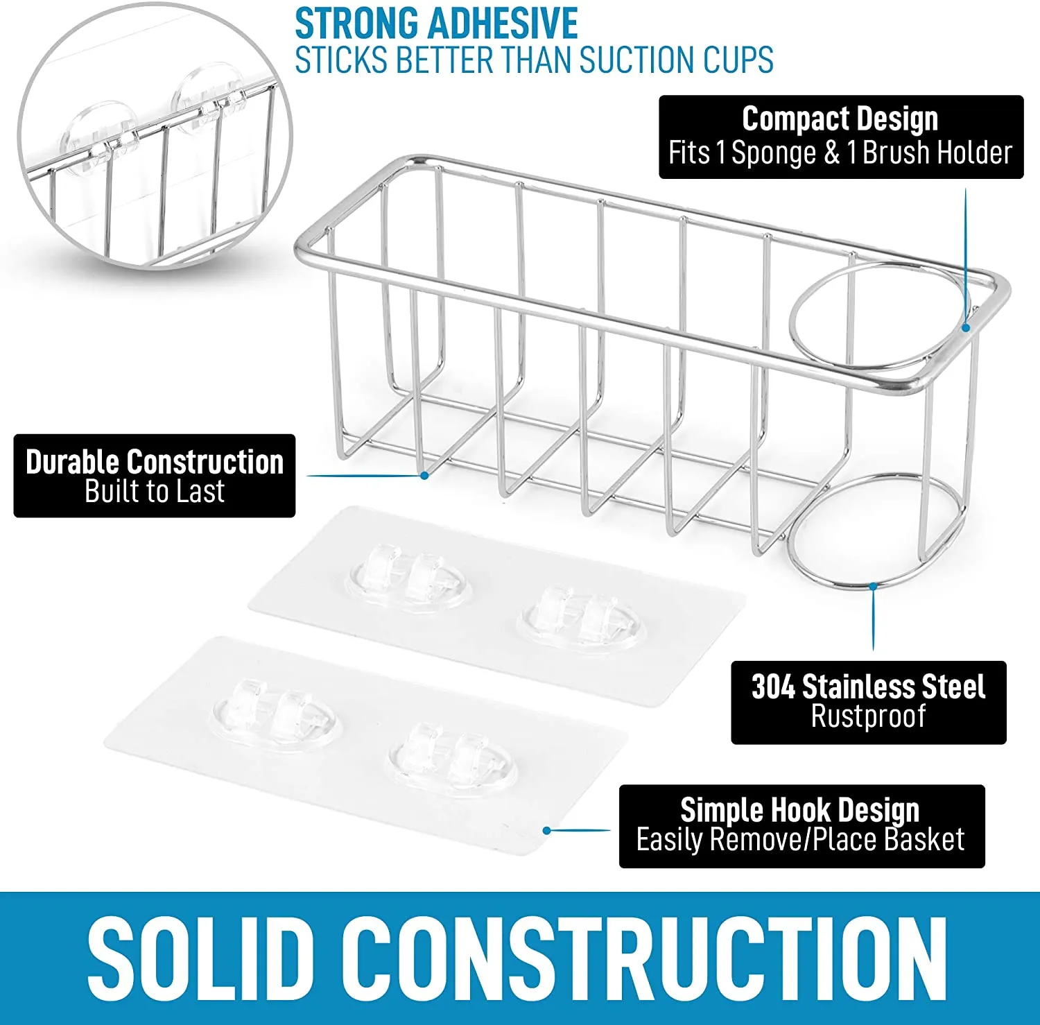 Solid 2-in-1 Stainless Steel Sponge Holder Sink Caddy