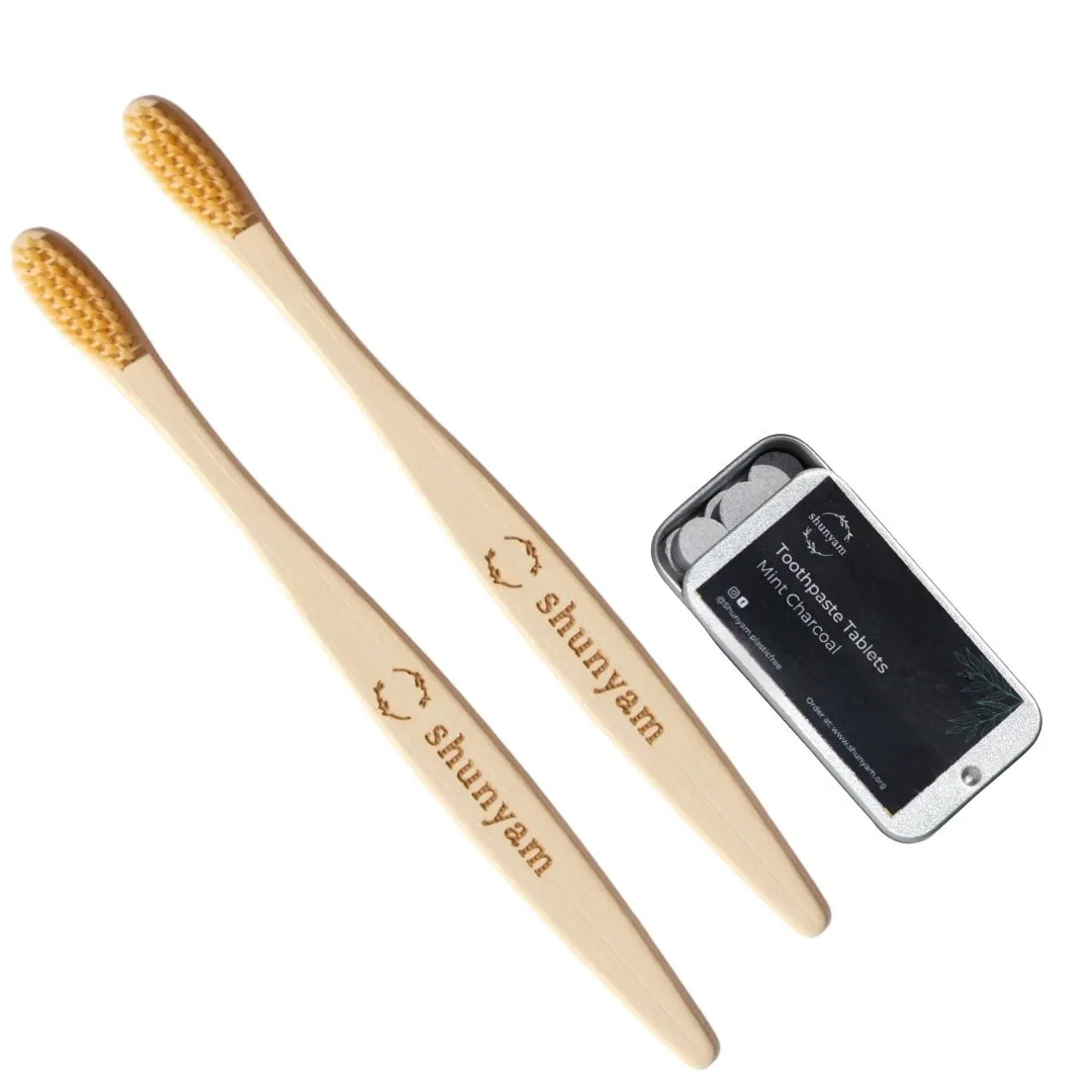 Toothpaste Tablets Travel Pack (Pack of 30 Tabs)   2 Bamboo Brush Combo