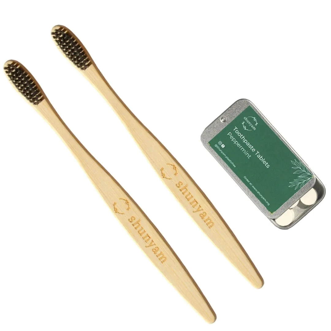 Toothpaste Tablets Travel Pack (Pack of 30 Tabs)   2 Bamboo Brush Combo