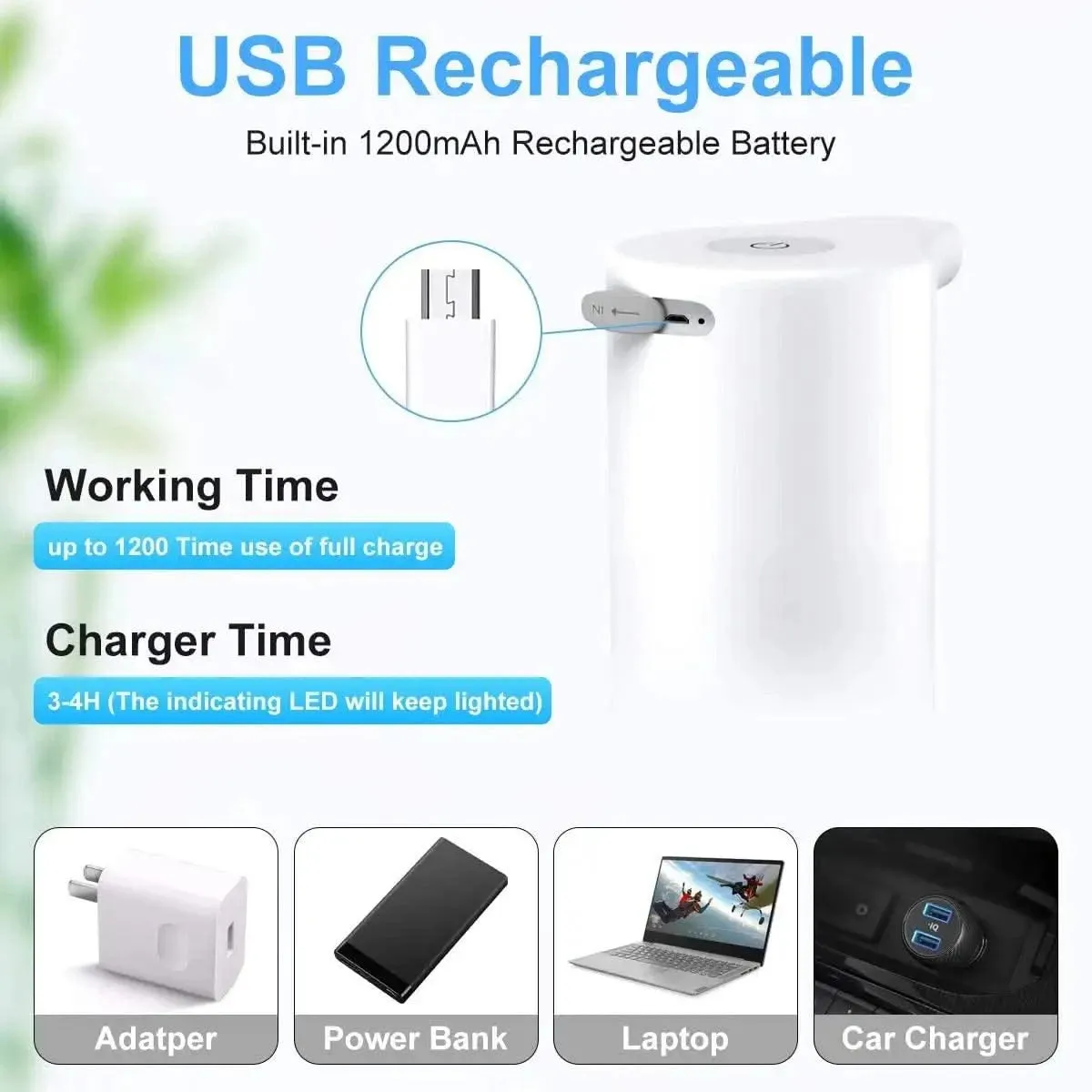 USB Rechargeable Automatic Sensor Liquid Hand Wash Foam Soap Dispenser 350ml